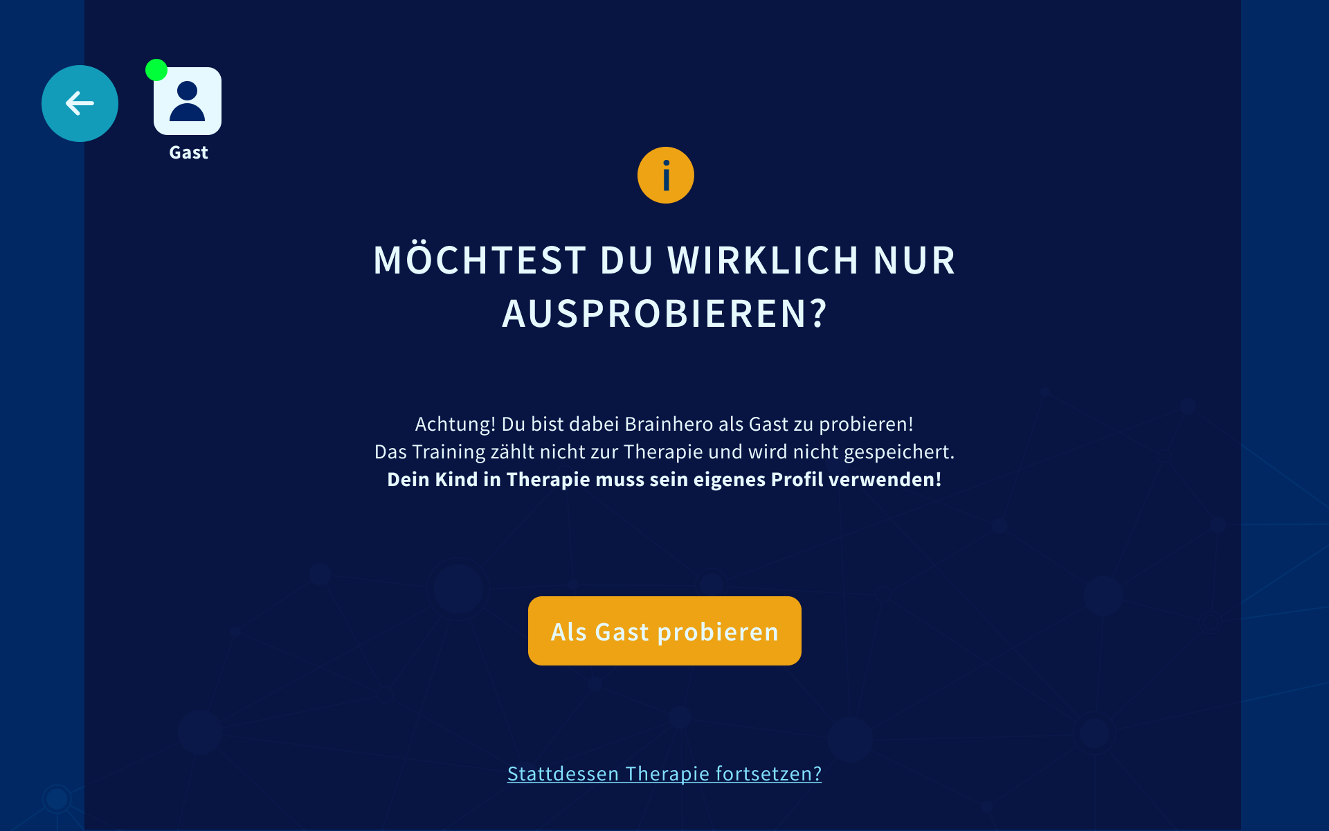 Telling users again that they are about to train as guest