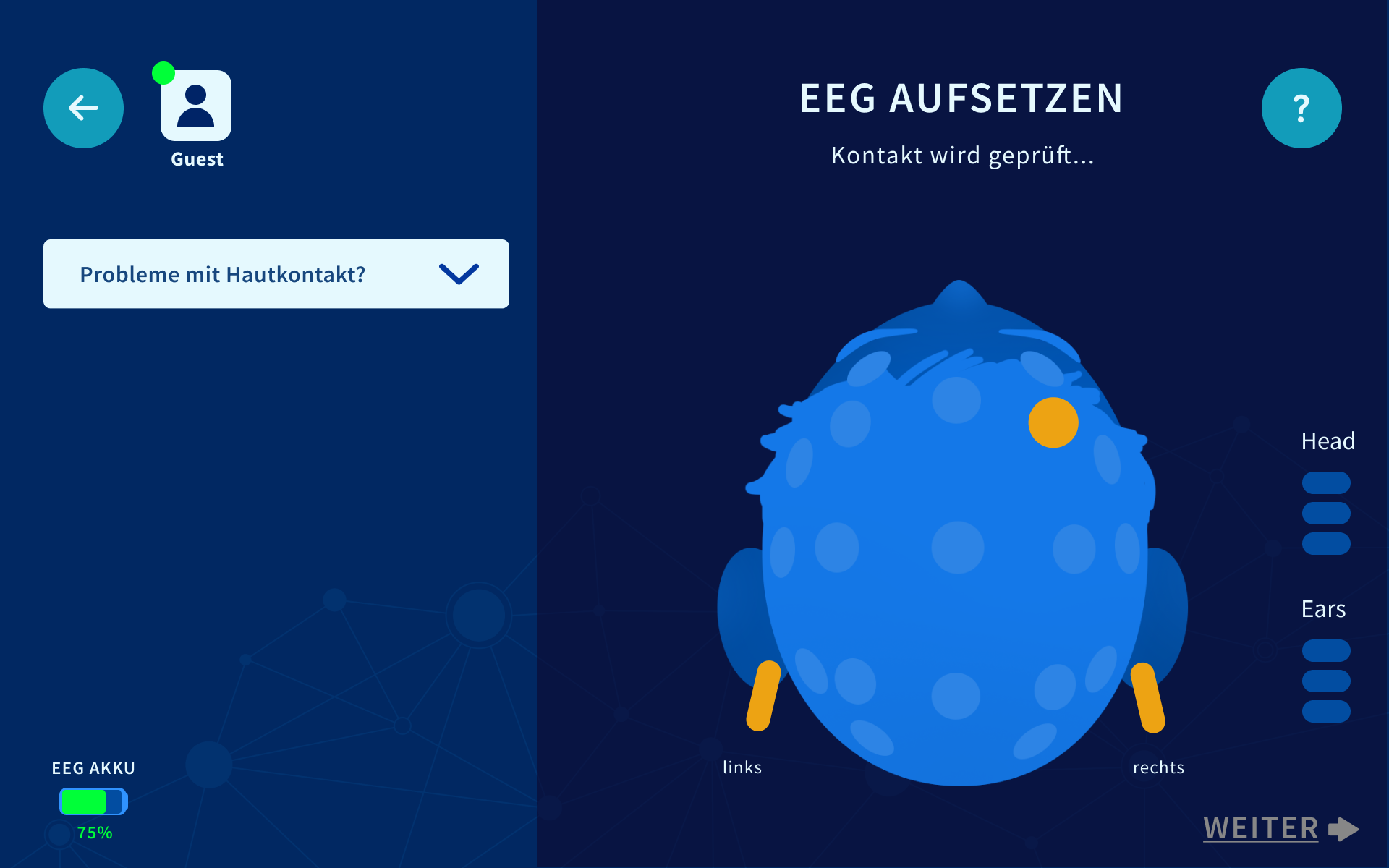 Usual flow: Checking contact between electrodes and skin