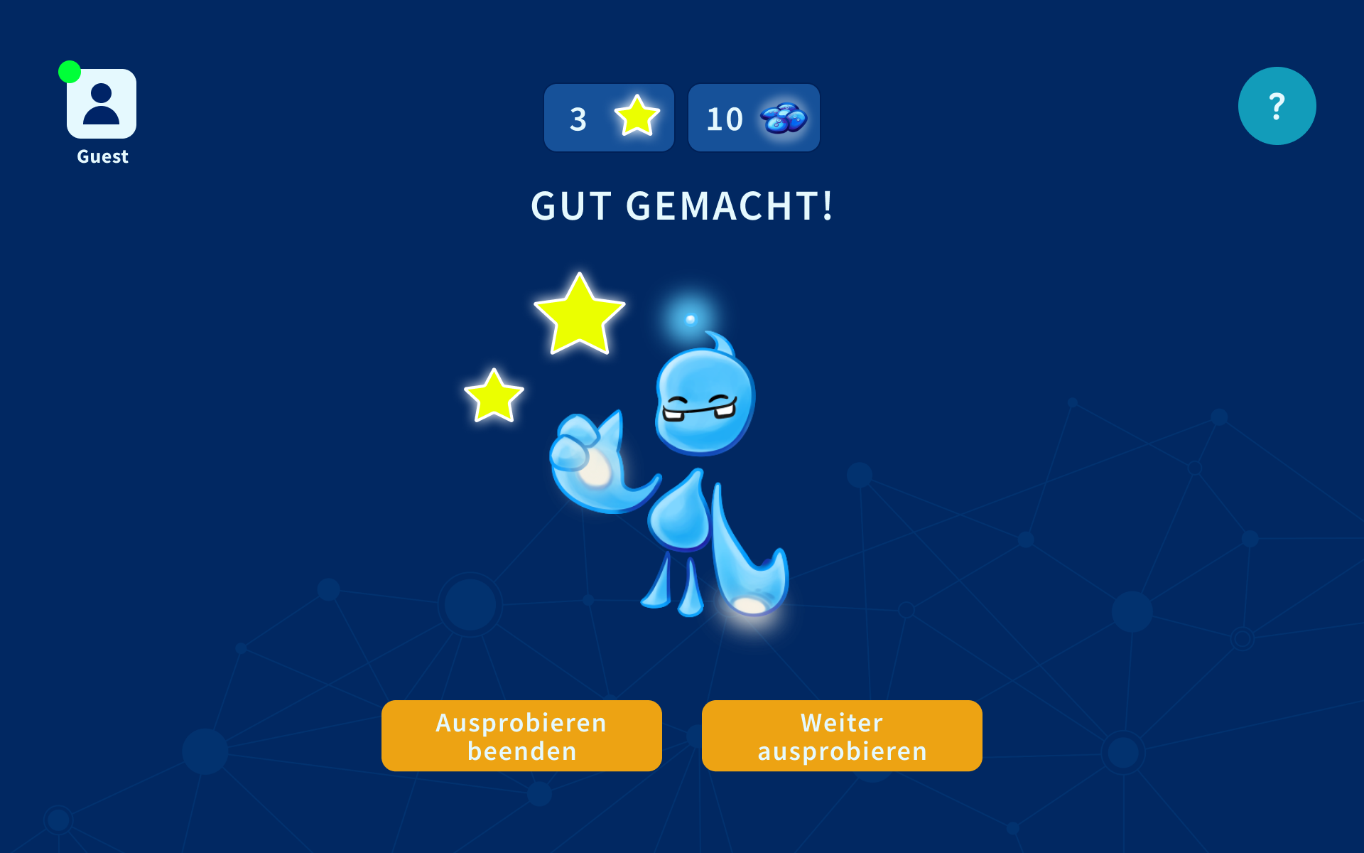 After the training: making clear with wording, that users were only trying out the training